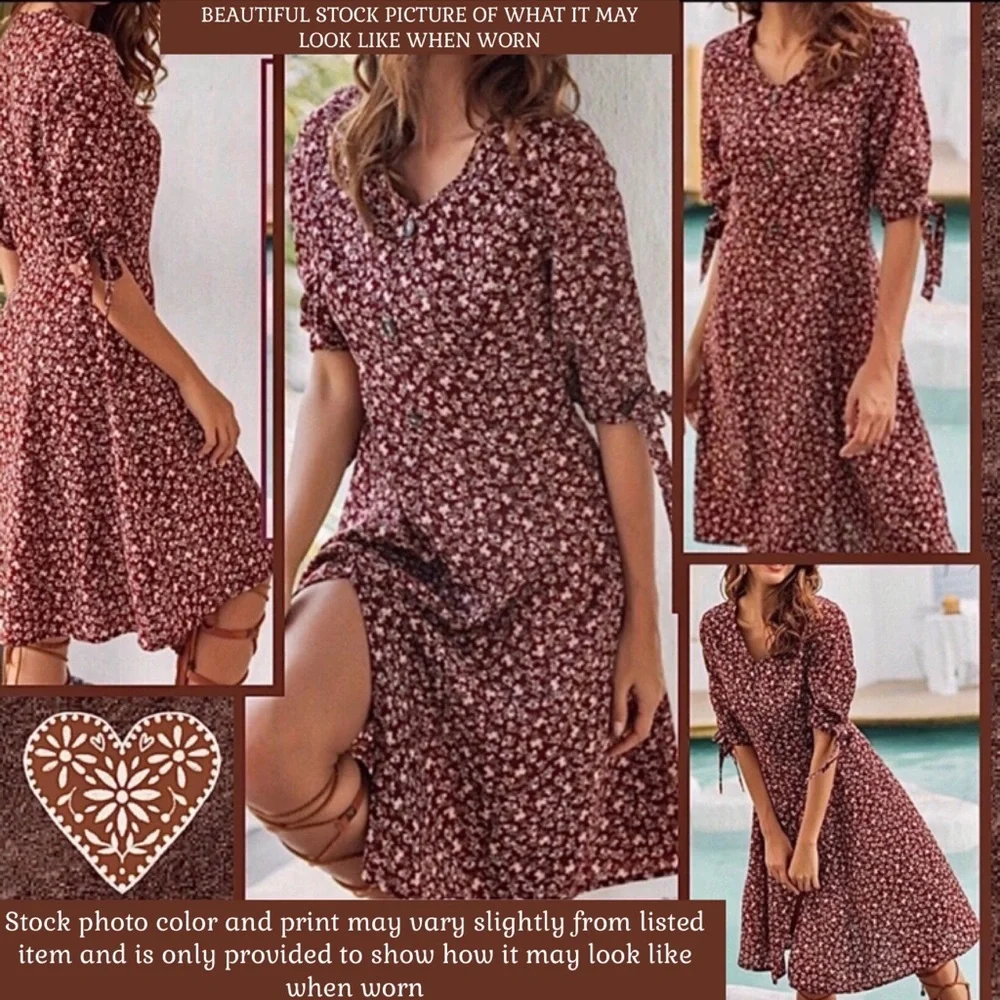 NWOT JRS L BOHO FLORAL SPRING SUMMER DRESS COTTAGECORE COUNTRYCORE CLARET - Picture 2 of 13